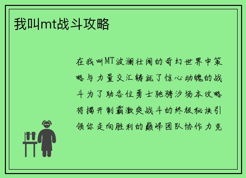 我叫mt战斗攻略